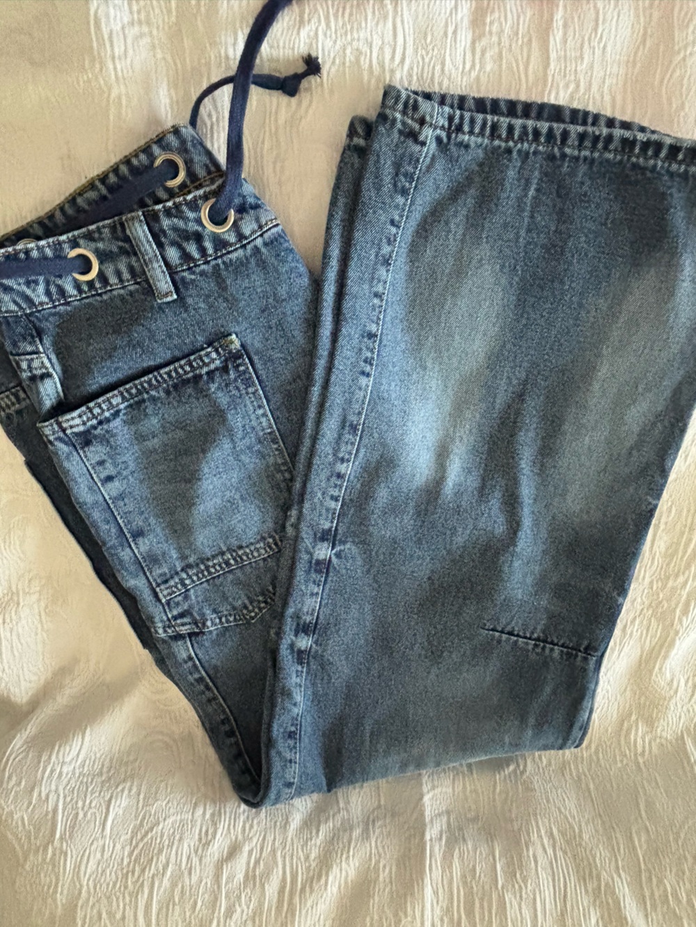 Wide Leg Blue Denim Jeans - Casual Flare Style
